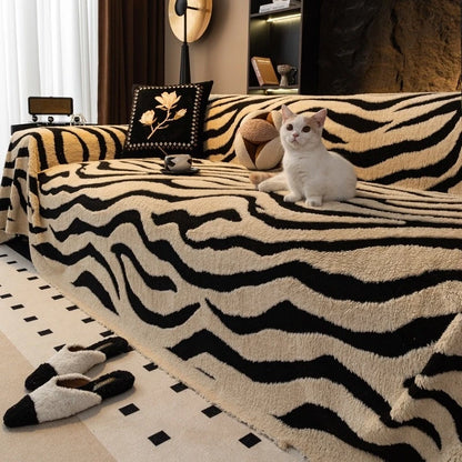 1PC Zebra Stripes Jacquard Fleece Warm Sofa Towel Thicken Blanket for Living Room Couch Decor