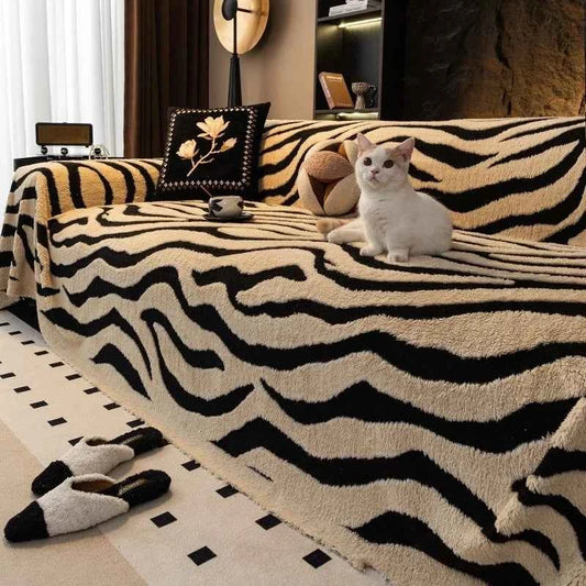 1PC Zebra Stripes Jacquard Fleece Warm Sofa Towel Thicken Blanket for Living Room Couch Decor