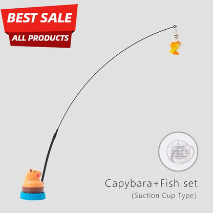 Simulation Capybara Cat Toys Interactive Bird with Bell Cat Stick Toy for Kitten Playing Teaser Wand Toy Pet Cats Supplies