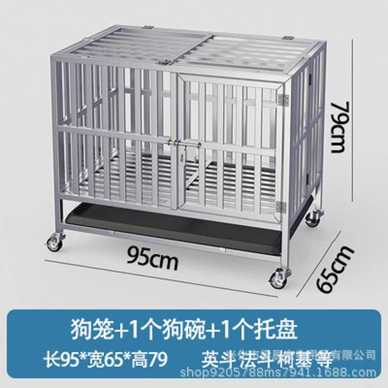 Metal Dog Cage Easy To Install Dog Crate with Four Wheels Dog Kennel Folding for High Anxiety Medium/Small Dogs