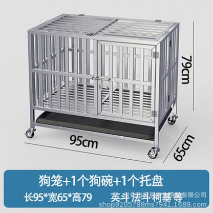 Metal Dog Cage Easy To Install Dog Crate with Four Wheels Dog Kennel Folding for High Anxiety Medium/Small Dogs