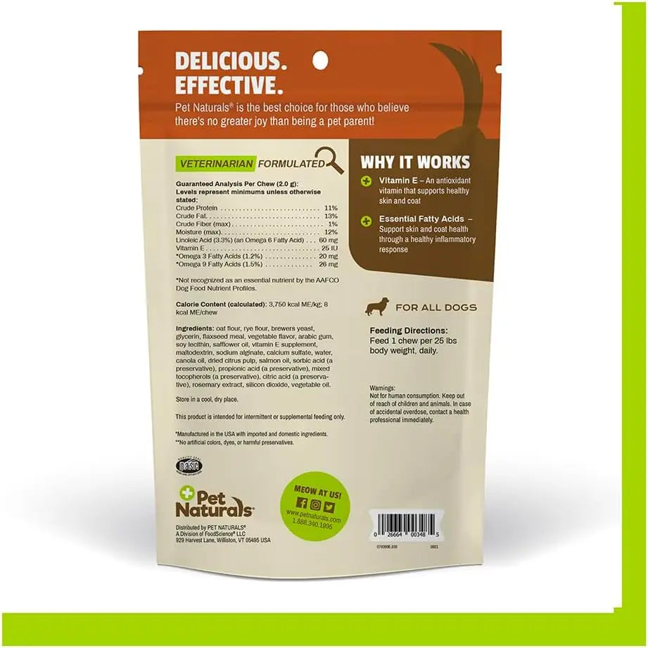 Dog Skin & Coat Supplement with Salmon Oil, Vitamin E & Flax Oil - 30 Chews - No Corn or Wheat - Vet Recommended