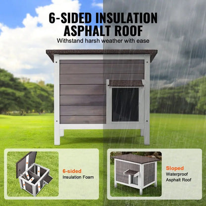 Cat House Weatherproof, Cat Shelter For Multiple Cats, Outdoor Wooden Cat Rabbit House With AllRound Foam Insulated, PVC Door F