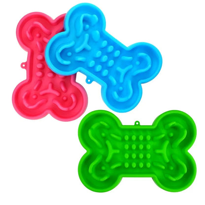 Pet Slow Food Bowl Silicone Bone Shaped Anti-Skid Dog Bowl Cats Feeding Bowls Leakproof Food Feeder Training Dog Slow Food Pet
