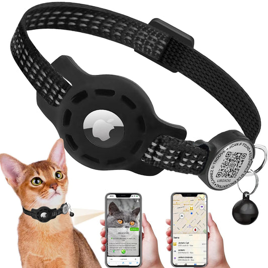 Reflective Cat Collar with QR Code Tag & AirTag Case – Breakaway GPS Collar for Cats & Kittens - Pet Suppie
