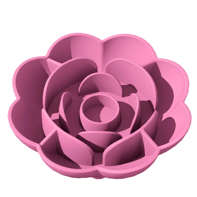 Pet Supplies Silicone Slow Food Bowl Rose Shape Dog Bowl Cat Anti-Choking and Anti-Knocking Food Bowl with Suction Cup