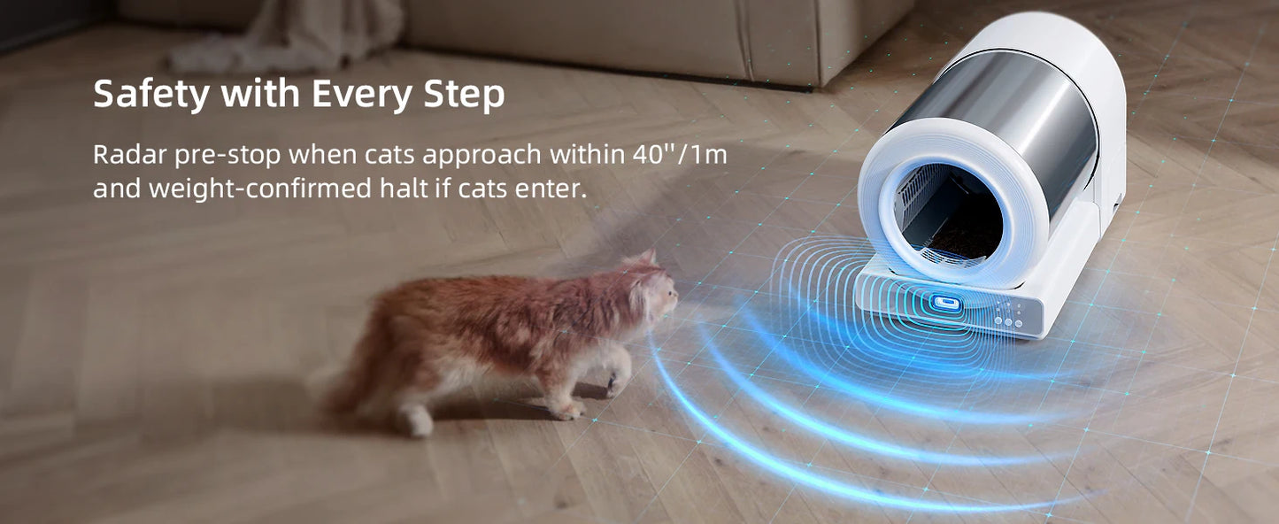 Uahpet Stainless Steel Self Cleaning Cat Litter Box, Automatic Cat Litter Box with APP Control, Lower Entry, Safety Sensors