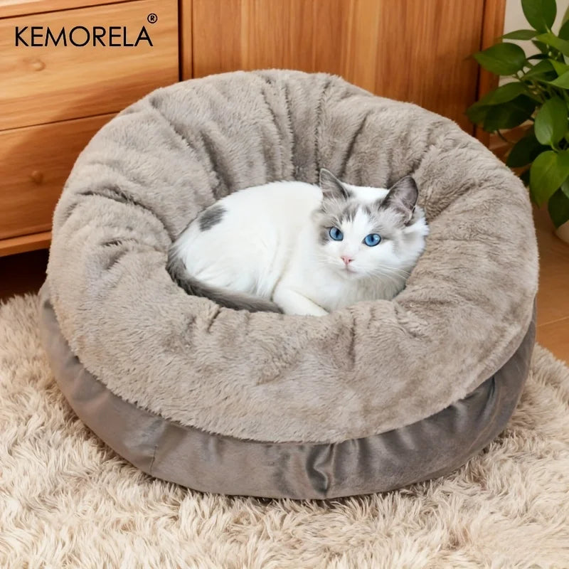 KEMORELA Ultra-Soft Plush round Pet Bed Washable Non-Slip Bottom Winter Cozy Design for Indoor Cats And Small/Medium Dogs