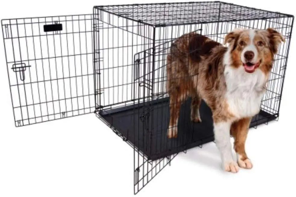 36-Inch Two-Door Wire Dog Crate with 5-Point Locking System for Medium Pets 50-70 lbs, Collapsible and Rust-Resistant