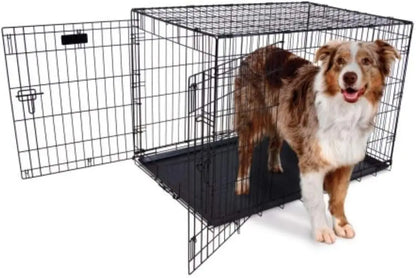 36-Inch Two-Door Wire Dog Crate with 5-Point Locking System for Medium Pets 50-70 lbs, Collapsible and Rust-Resistant