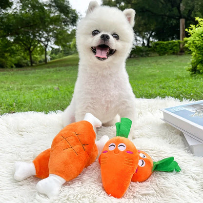 Cute Bone Chicken Leg Fruit Carrot Plush Pet Toys Squeaky Durable Chew Toys for Dogs Cats Interactive Bite Resistant Teething Pe
