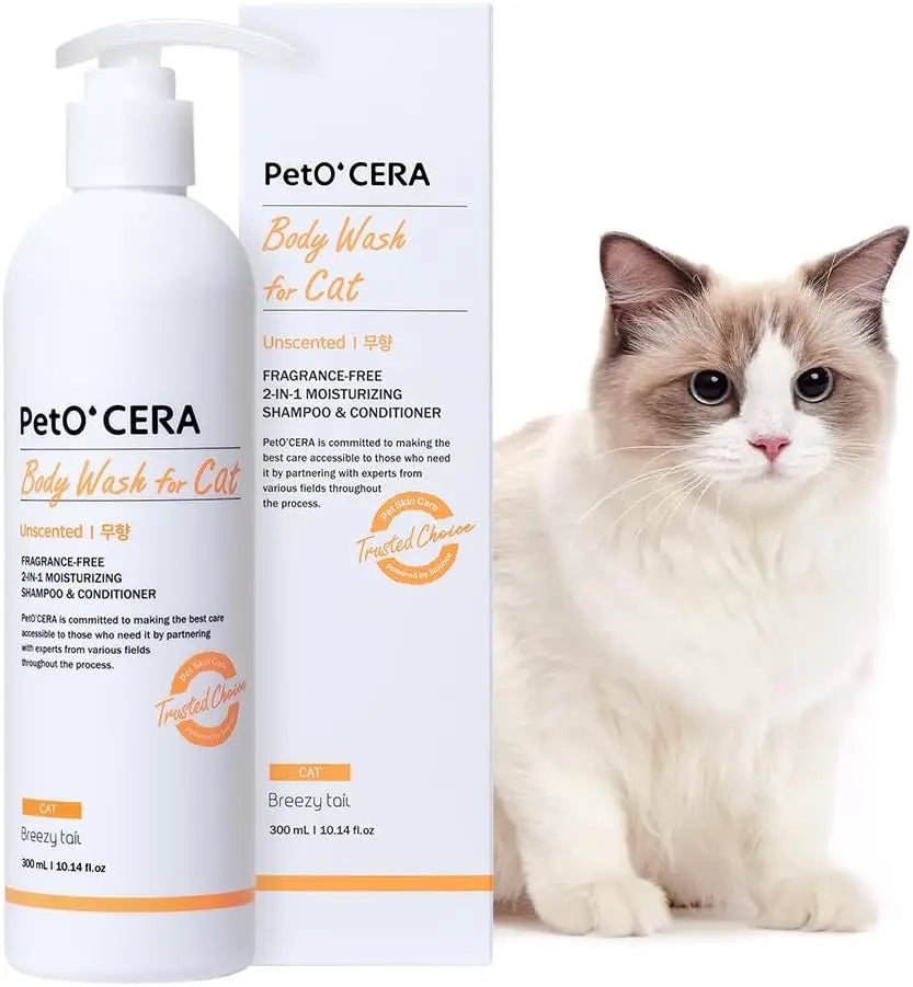 PetO'Cera All-in-One Cat Shampoo & Conditioner | Hypoallergenic, Itch Relief, Moisturizing | Vet Approved (300ml, Unscented)