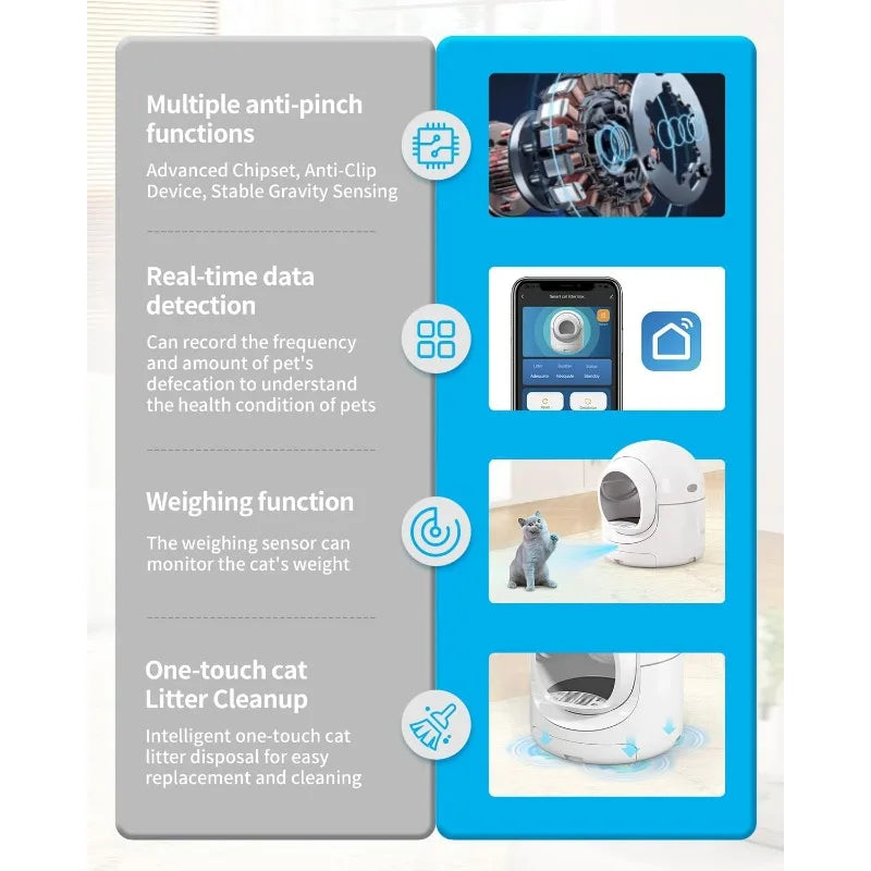 Self Cleaning Cat Litter Box Large Automatic Cat Litter Box with APP Control Odor Removal Safety Protection, for Multiple Cats