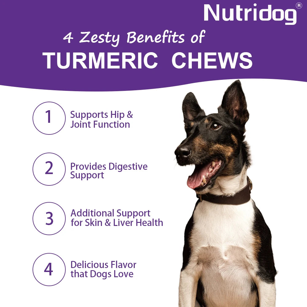 Turmeric Chews For Dog - Anti-inflammatory joint care with Contains glucosamine&chondroitin - Digestive support-120 soft chews