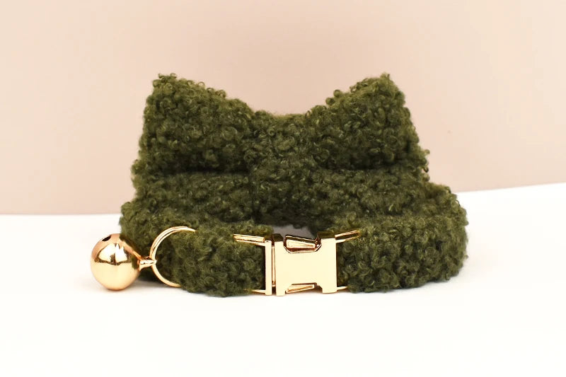 Autumn and winter Teddy fur cat collar bell accessories Kitten neck accessories can be customized laser lettering