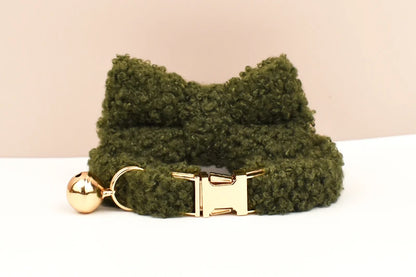Autumn and winter Teddy fur cat collar bell accessories Kitten neck accessories can be customized laser lettering