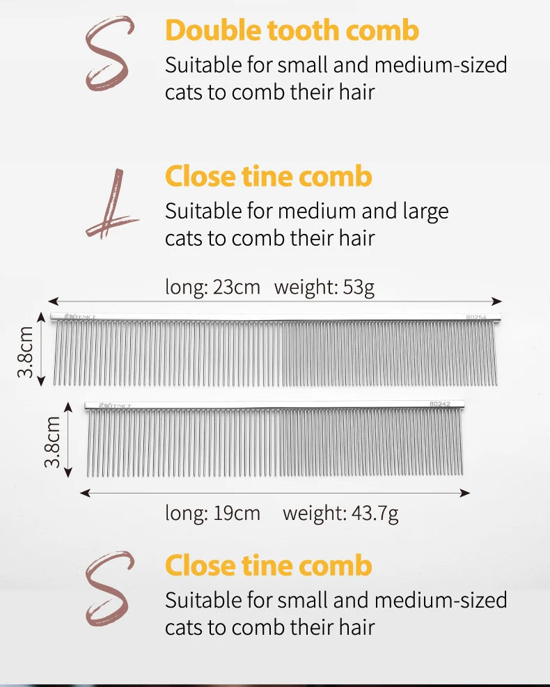 Fenice Professional Anti-Corrosion Grooming Comb For Dogs Cats Tapered Stainless Steel Pins Pet Grooming Supplies