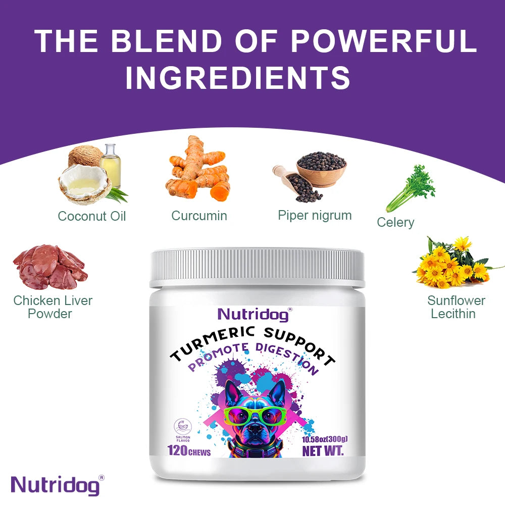 Turmeric Chews For Dog - Anti-inflammatory joint care with Contains glucosamine&chondroitin - Digestive support-120 soft chews