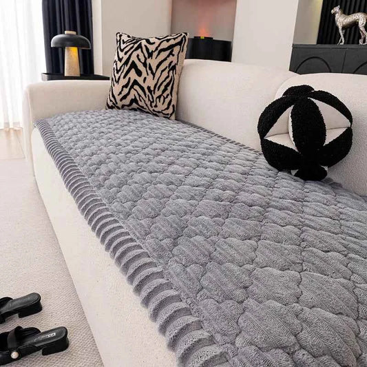 Winter Thick Flannel Sofa Cushion Grid Plush Seat Cover Warm Soft Fluffy Chaise Lounge Mat Couch Protector Living Room
