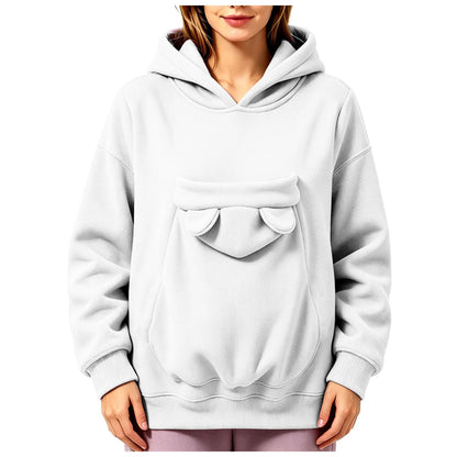 Kangaroo Pocket Cat Dog Hoodies For Women Autumn Winter Warm Outwear Sweatshirt Comfortable Street Style Trendy Fashion Tops