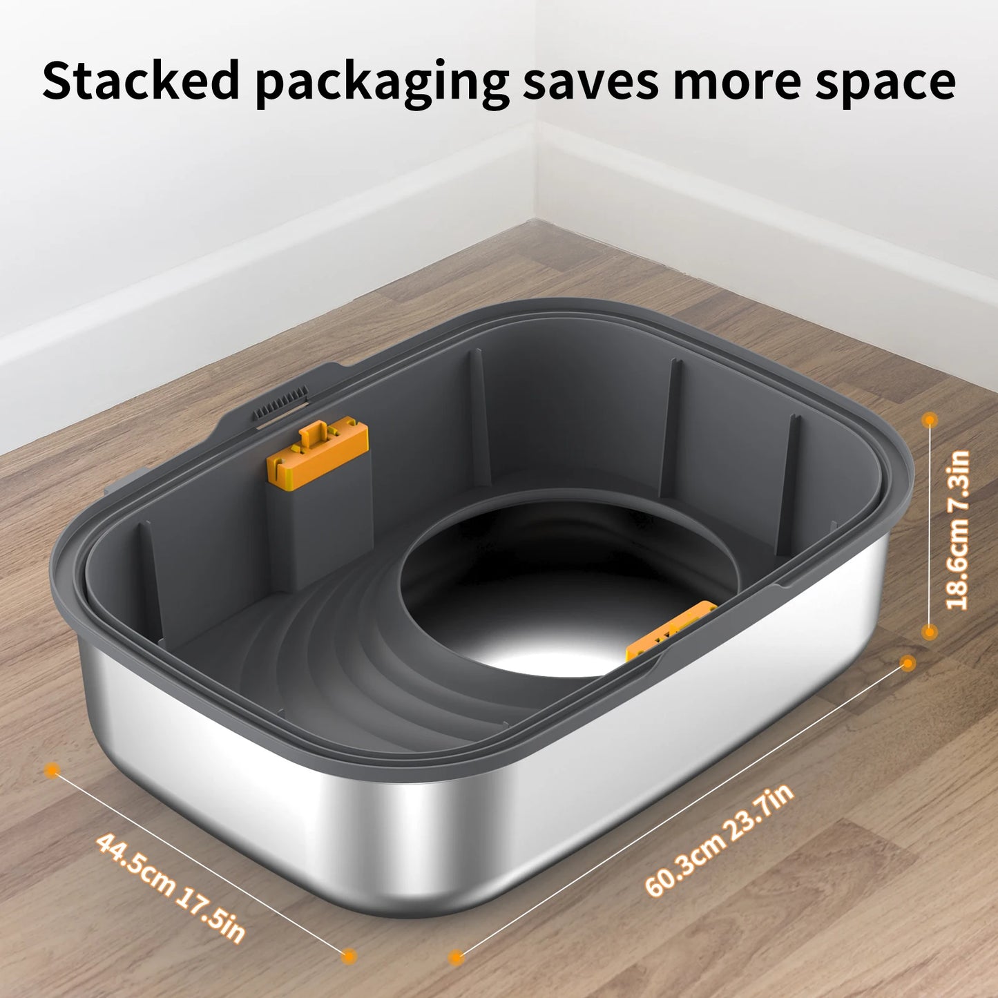 Top-Entry Oval Stainless Steel Cat Litter Box with Lid, XL Extra Large Enclosed Metal Cat Litter Box with Removable Lid and Cat Litter Scoop, Odor-Free, Easy to Clean, Prevents Large Cats from Leaking Urine - Gray