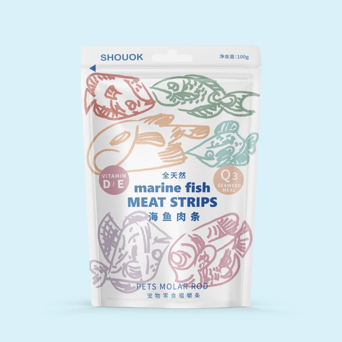 SHOUOK air-dried marine fish meat strips for Dogs with 92%meat content;100%nature;NO antibiotics;No Grains;