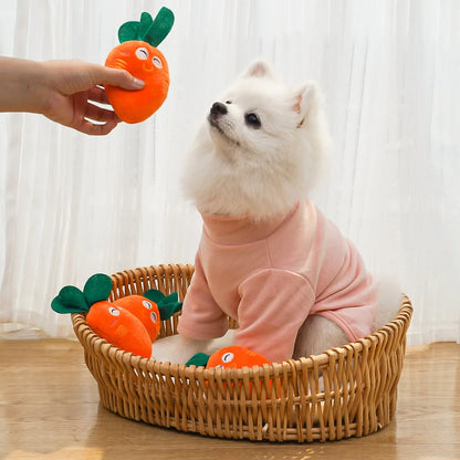 Cute Bone Chicken Leg Fruit Carrot Plush Pet Toys Squeaky Durable Chew Toys for Dogs Cats Interactive Bite Resistant Teething Pe