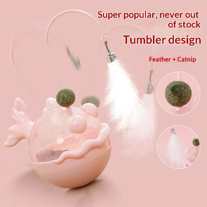 Cat Toys Wobble Treat Dispenser Feather Teaser Wand Catnip Balls Self Play Boredom Buster for Cats Pet Safe