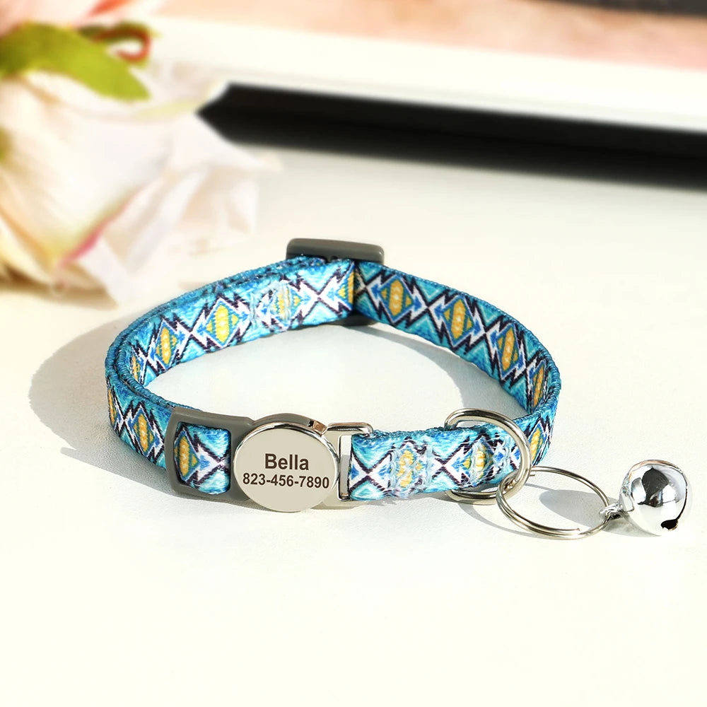 Quick Release Nylon Cat Collar Personalized Puppy Pet Kitten Safety Breakaway Necklace Customizable Adjustable For Cats Puppy