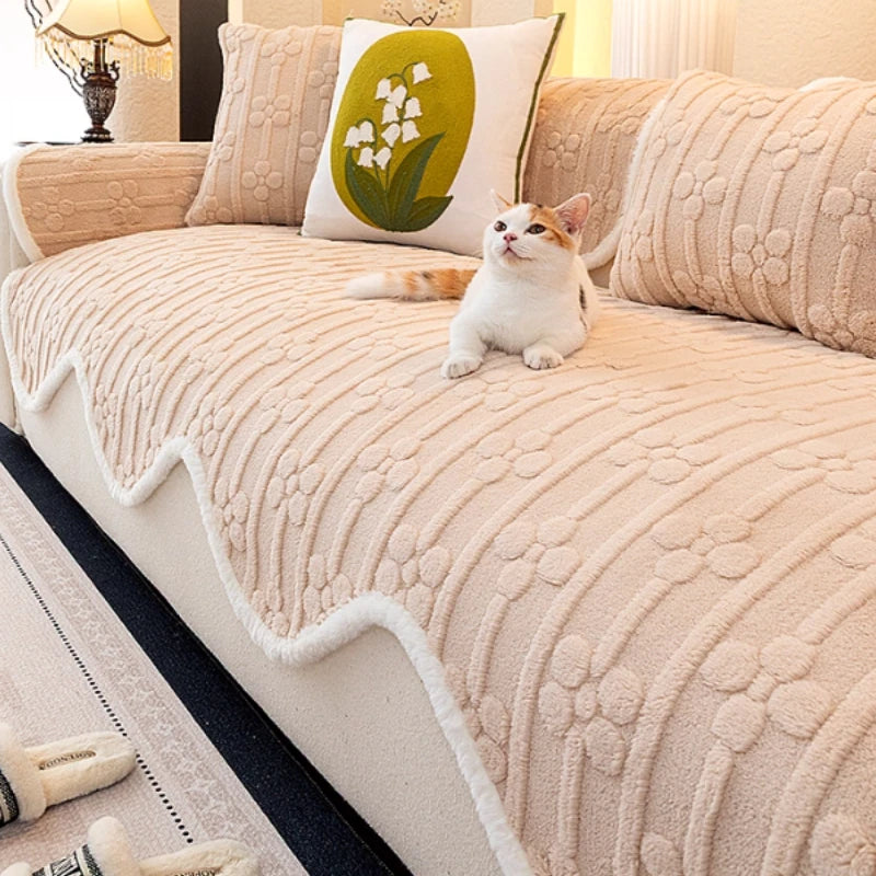 Thicken Plush Sofa Covers Winter Warm Universal Couch Mat Retro Style Anti-slip Sofa Seat Pad Decor for Living Room 방석쿠션