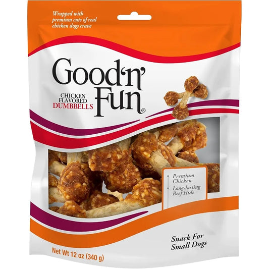 Good'N'Fun Chicken Flavored Dumbbells Rawhide Snacks for Small Dogs Perfect Treats for Training and Mental Stimulation Chewy Te