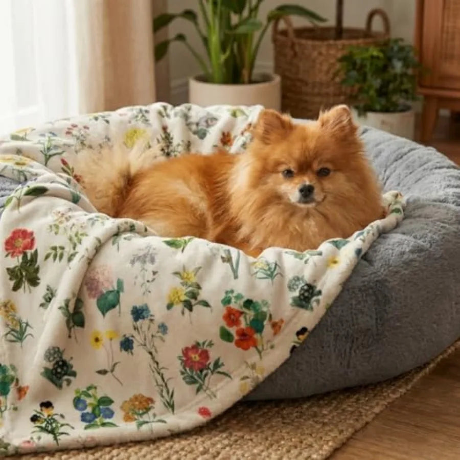 Pets Flannel Blanket, Spring Summer Vintage Flowers Soft Fuzzy Fluffy Plush Cozy Fleece Premium Blankets for Dog Cat Puppy Kitt
