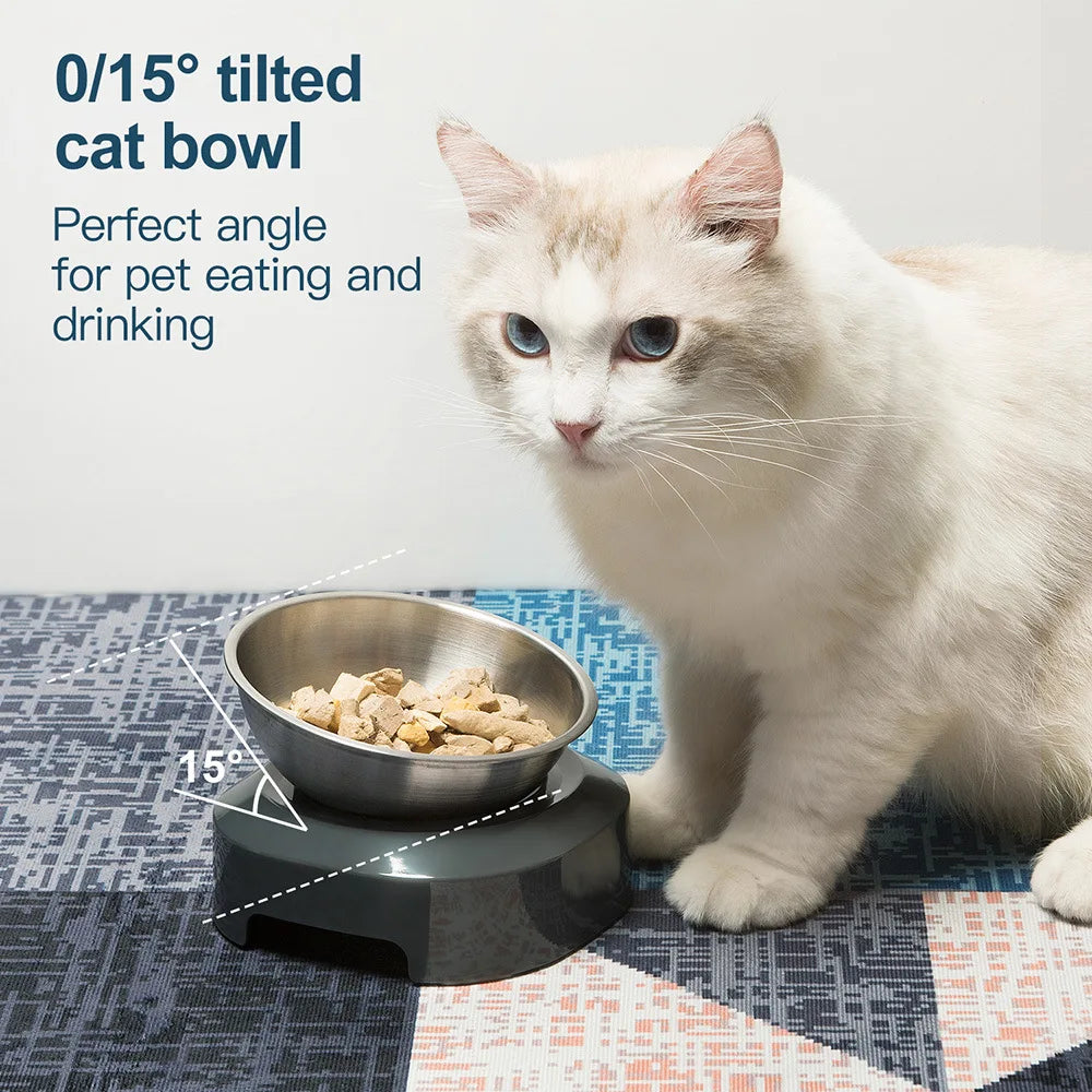 Elevated Pet Bowl 304 Stainless Steel - Adjustable Height Neck Support Large Wide Mouth Feeder for Cats and Dogs