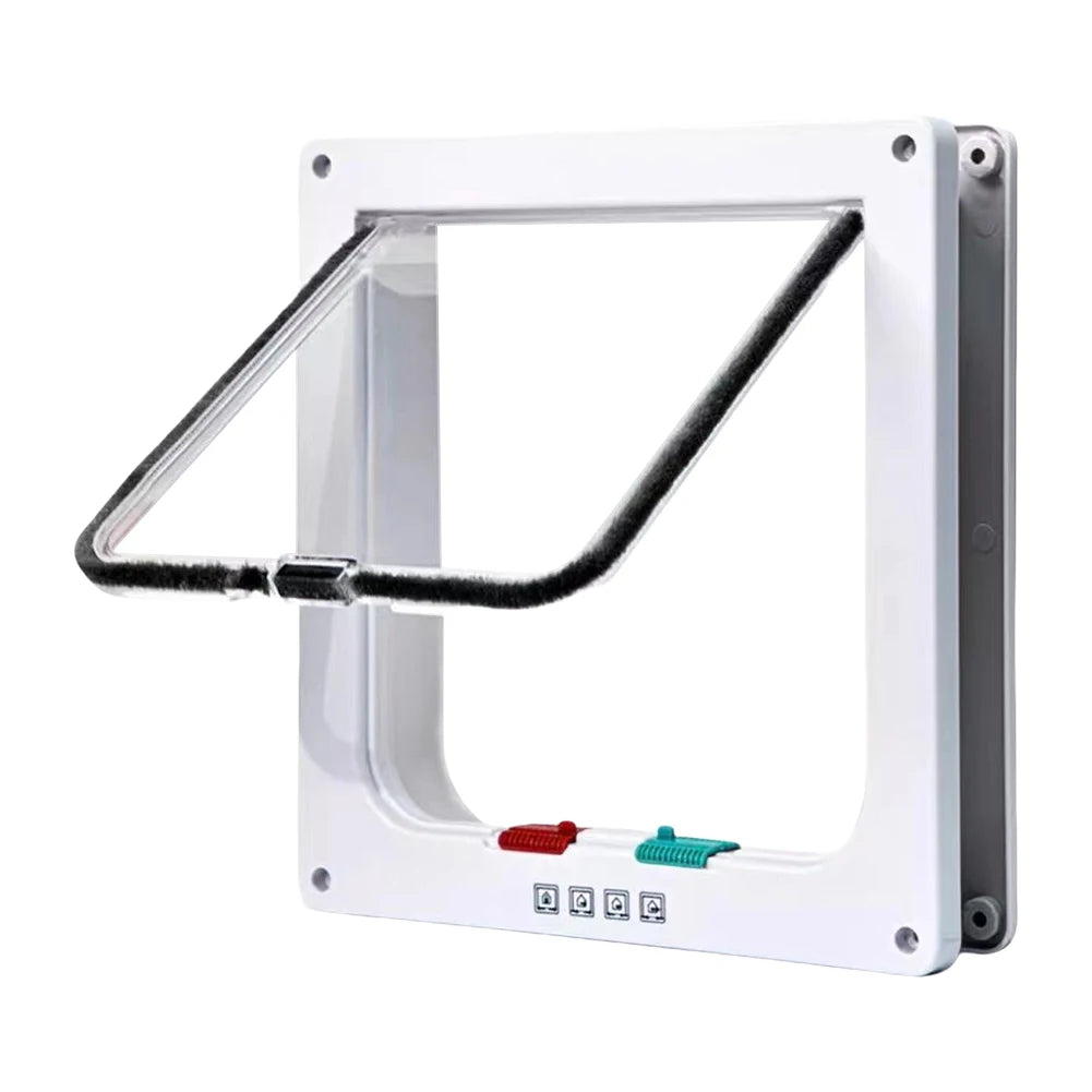 Cat Flap Door with 4 Way Security Lock Puppy Kitten Safety In&out Pet Door ABS Plastic Small Pet Gate Dog Cat Kitten Flap Door