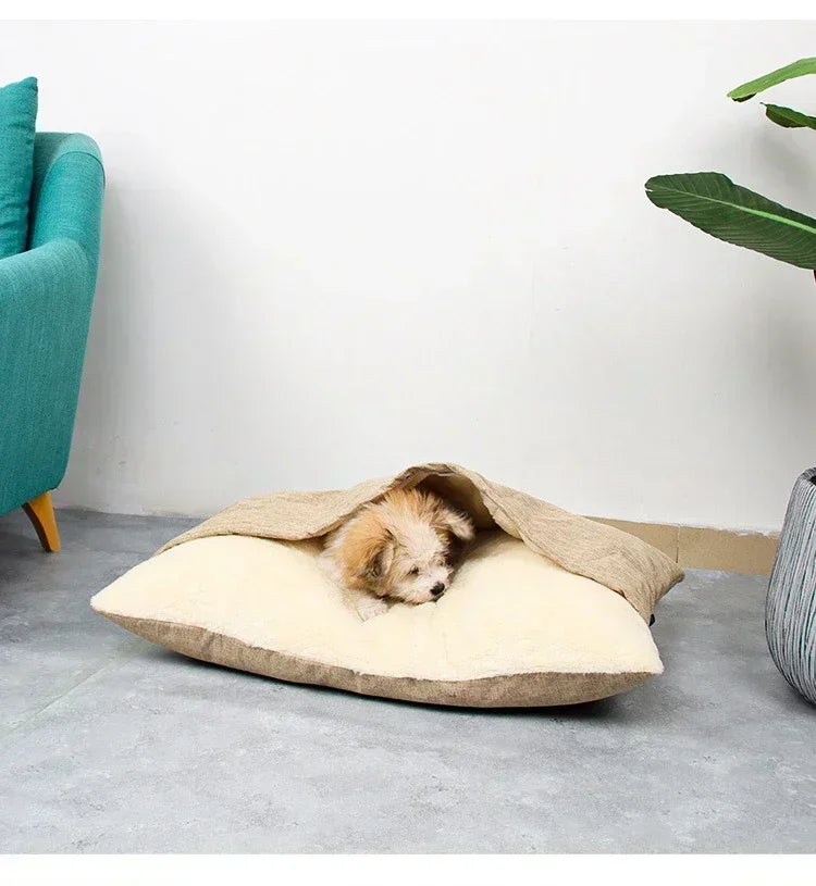 Bite-Resistant Washable Pet Bed - Winter Warm Removable Plush Cushion Large Dog Kennel Sofa Mat & Cat Sleeping Bag for Pets