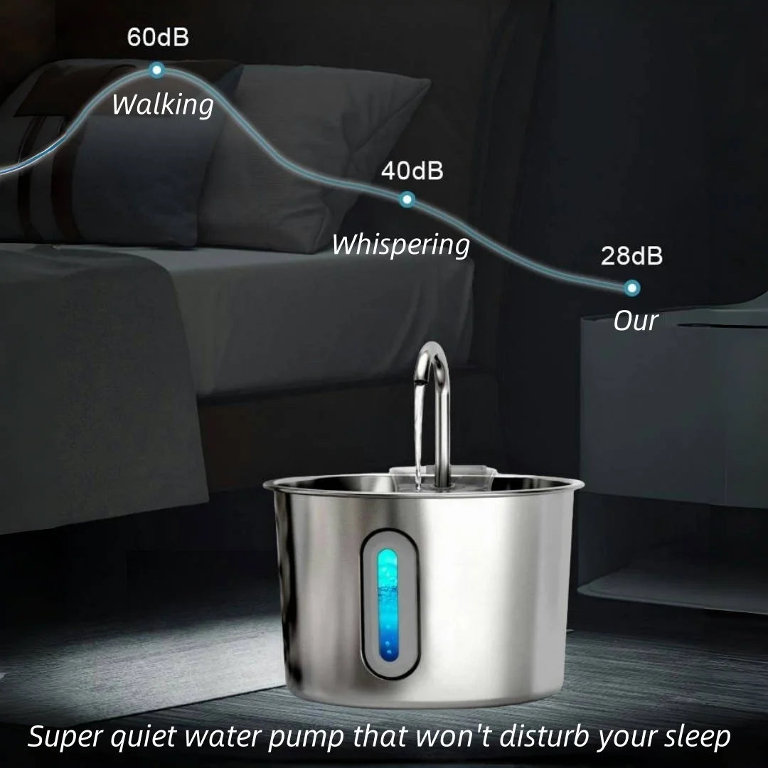 Stainless Steel Cat & Dog Water Fountain 2.2L Ultra Quiet USB Powered Automatic Pet Drinking Fountain Durable for Indoor Pets