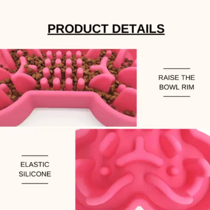 Pet Slow Food Bowl Silicone Bone Shaped Anti-Skid Dog Bowl Cats Feeding Bowls Leakproof Food Feeder Training Dog Slow Food Pet