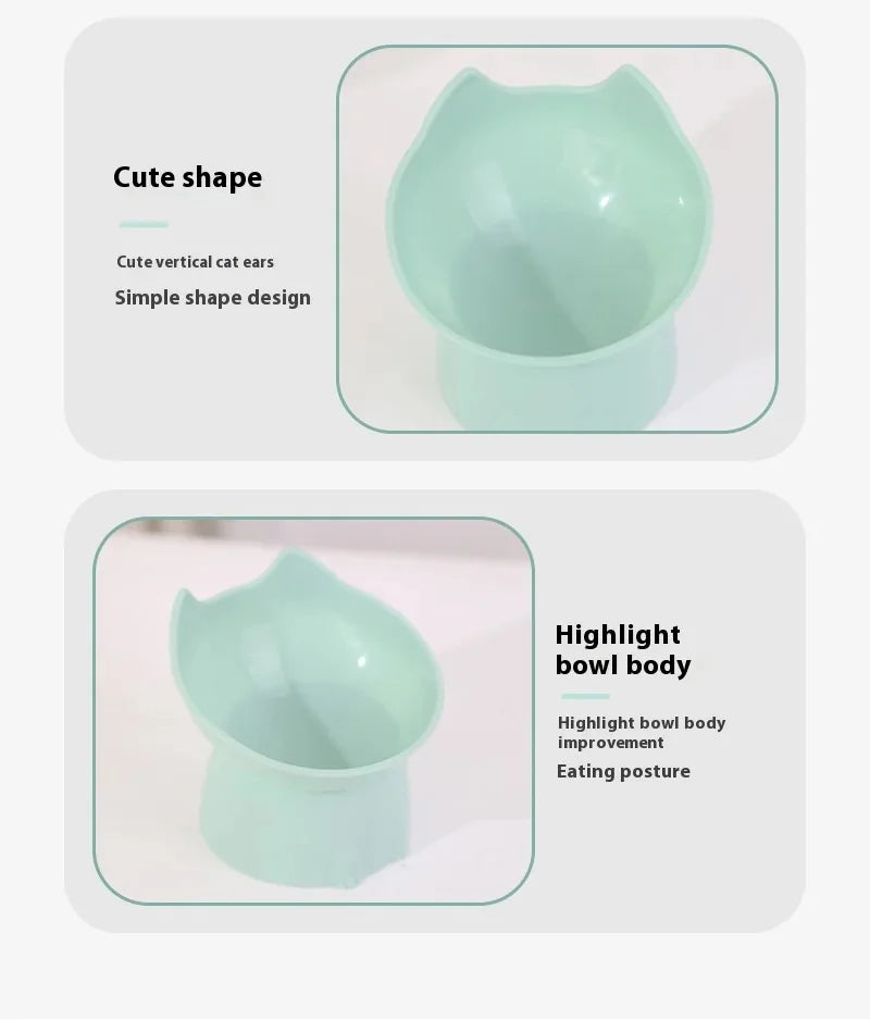 Elevated Cat Bowl Neck Protector Anti Vomiting Food Water Bowls for Indoor Cats Kittens Anti-Tip Plastic Raised Pet Feeding Dish