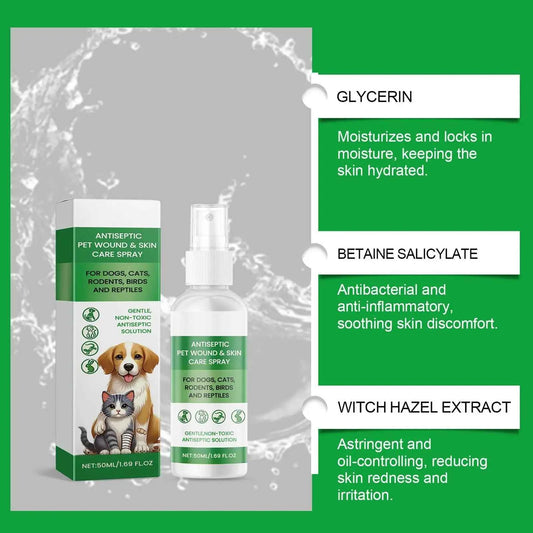Dog Skin Soothing Spray 50ml Anti Itch Relief Pet Hot Spot Wound Care Moisturizer Cat Puppy Coat Healing Quick Absorb Liquid