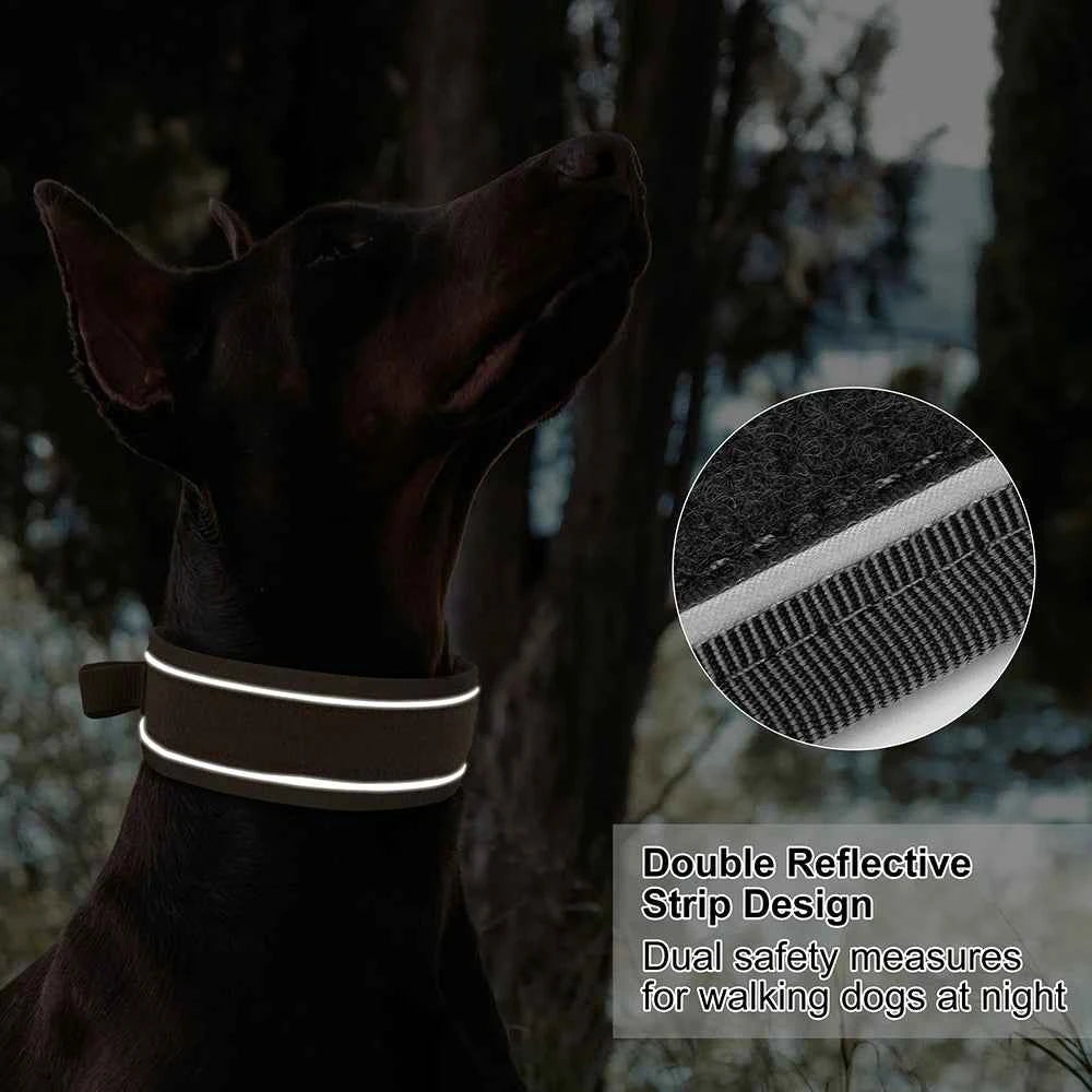 Nylon Durable Dog Collar Military Tactical Pet Training Collars Reflective Necklace With Handle Strong For Medium Large Dogs