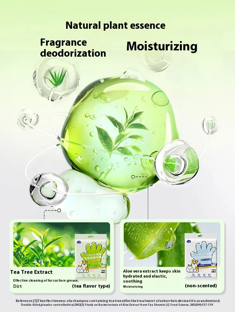 Pet Unwashed Gloves, Dog Bath Deodorizing, Cat Puppy and Kitten Dry Cleaning, Paw Wet Wipes, Cleaning Supplies 6 Pieces