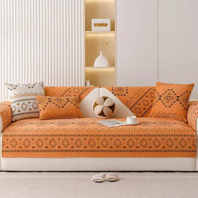 Chenille Sofa Cover Anti-slip Geometric Couch Slipcover Winter Warm ArmChair Protector for Living Room 1/2/3/4 Seater L Shaped