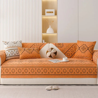Chenille Sofa Cover Anti-slip Geometric Couch Slipcover Winter Warm ArmChair Protector for Living Room 1/2/3/4 Seater L Shaped