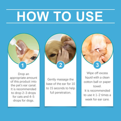 Pet Ear Cleaner Cats and Dogs Ears Cleaning Dirt Remove Mites Anti Infections Ear Drops Ear Deodorizing Pet Cleaning Products