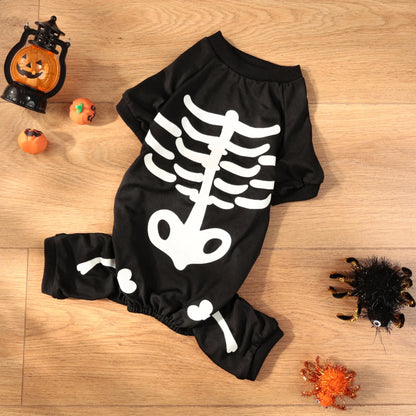 New Adjustable Glow-in-the-Dark Skull Bone Halloween Full Body Jumpsuit for Small Dogs Scary & Funny Trick-or-Treat Pet Outfit