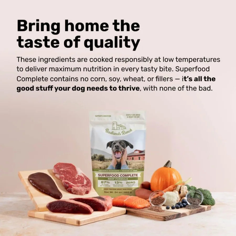 - Superfood Complete Adult Dog Food Air-Dried High Protein Zero Fillers Superfood Nutrition by Katherine Heigl 24 oz. Beef Form