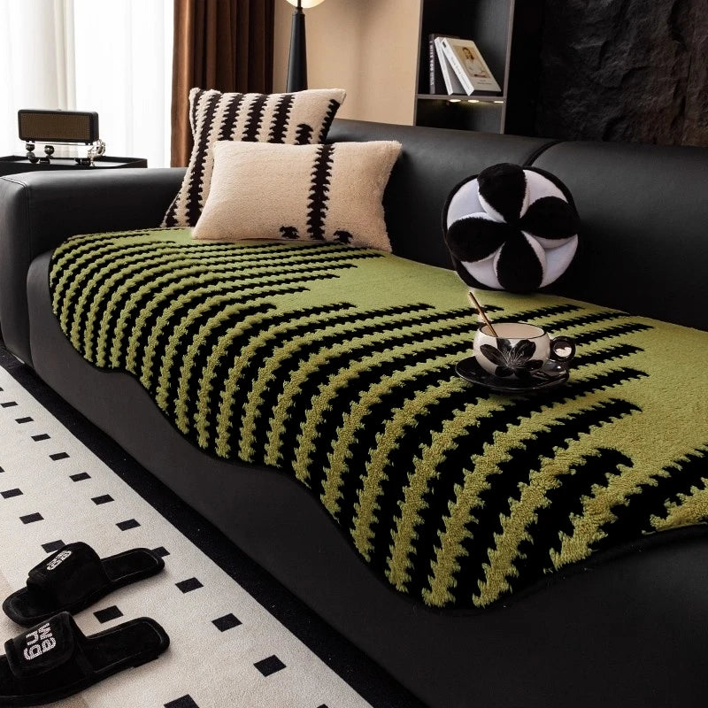 Unique Shape Warm Jacquard Tuffed Fleece Anti-Slip Sofa Cover for Living Room Couch Seat Cover, Universal Sofa Slipcover