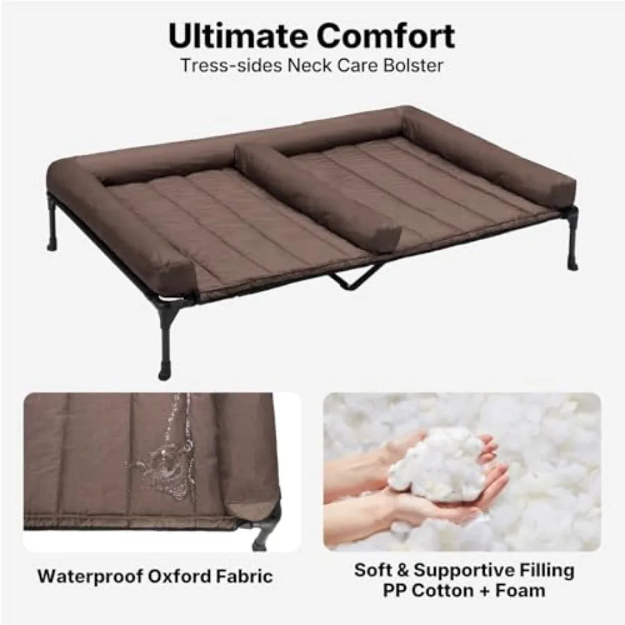 Cooling Raised Dog Beds + Waterproof Double Dog Bed Cushion for Two Medium Dogs Elevated Pet Cot with Removable Bolster Mat Bre