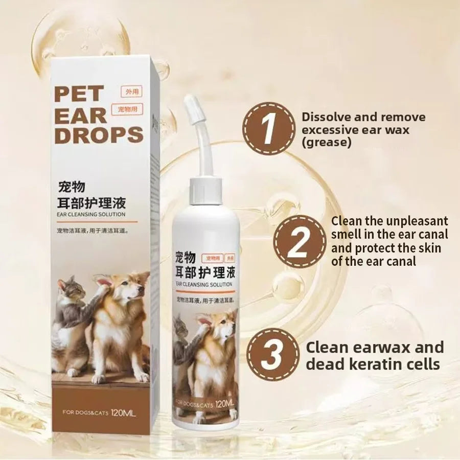 PetClear Pet Ear Care Solution 120ml Ear Cleaner Mite Removal Ear Drops Pet Ear Cleaning Products