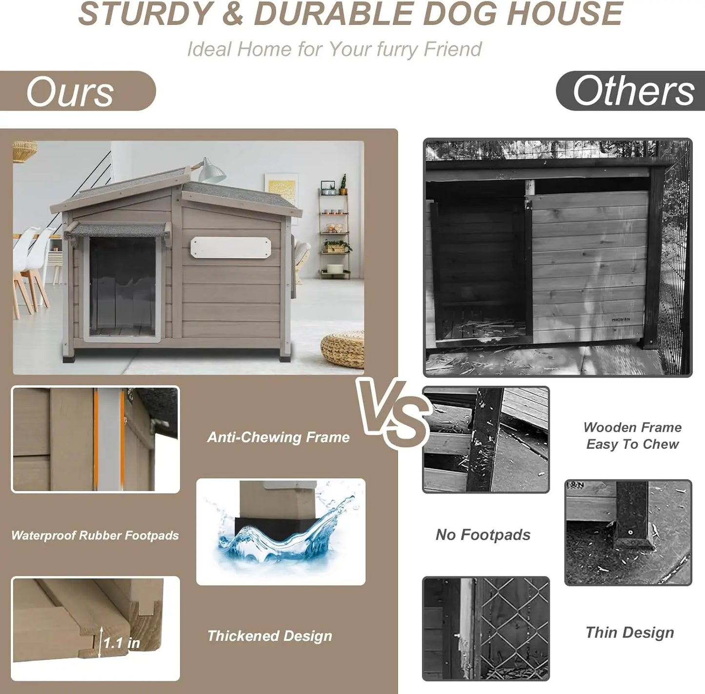 Petscosset Dog House Outdoor, Anti-Chewing Iron Frame Wooden Dog Kennel Outside